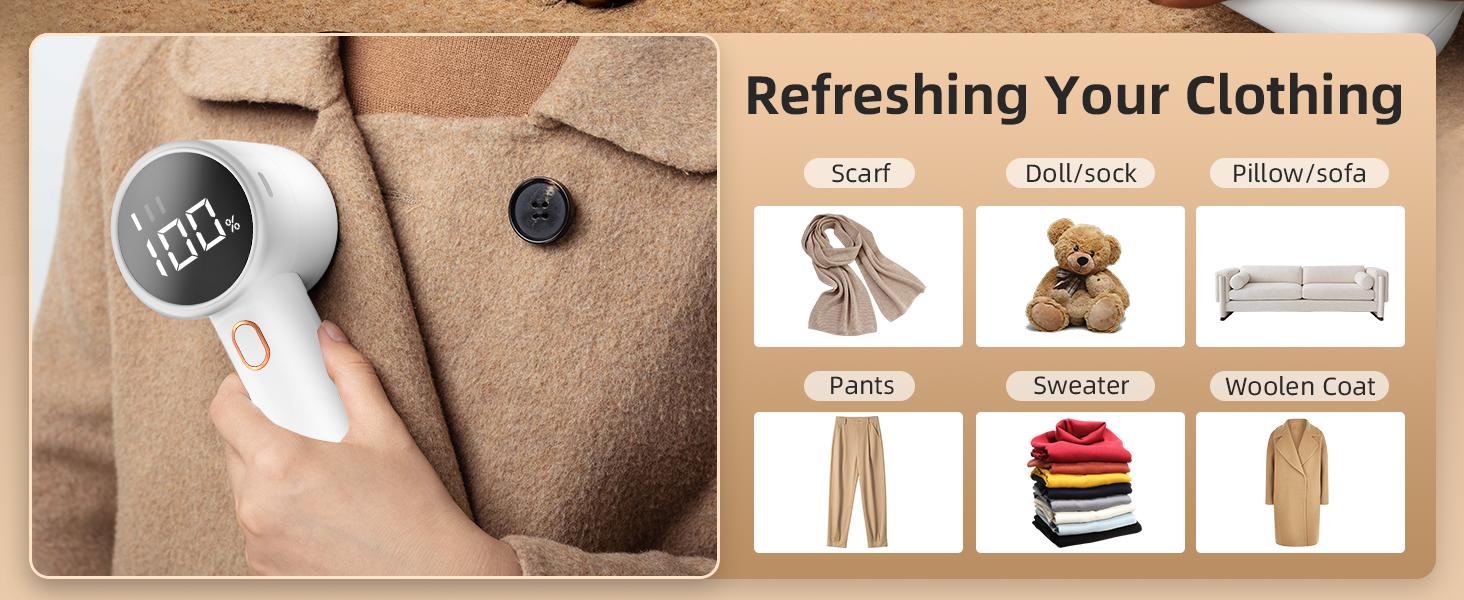 Electric fabric shaver, portable hair remover, pet home, rechargeable, lint collection container, LED digital display, 6-blade blade, safety lock, 3 speeds, 2600mAh, lasts for 1 hour, suitable for clothes, sweaters, sheets, sofa, blanket