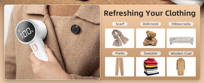 Electric fabric shaver, portable hair remover, pet home, rechargeable, lint collection container, LED digital display, 6-blade blade, safety lock, 3 speeds, 2600mAh, lasts for 1 hour, suitable for clothes, sweaters, sheets, sofa, blanket