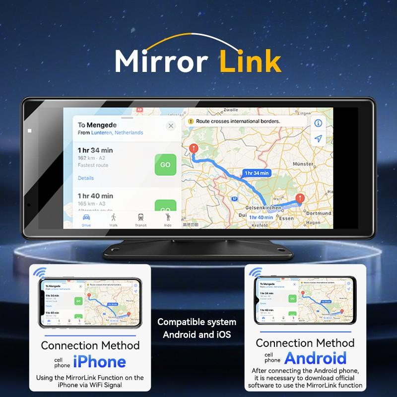 Venbes 9 Inch Portable Carplay Android Auto Touch Screen, Car Video Player, Wireless Mirror Link, USB Bluetooth-compatible Player, Easy Installation, TF Card Support