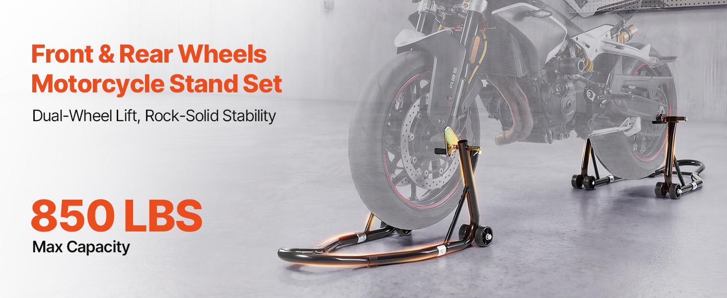 VEVOR Motorcycle Stand Lift, 850lbs Front Rear Combo Stand Lift Stand, Front and Rear Wheel Fork Stand, U+L Fork Swingarm Spool, Compatible with Most Yamaha Honda Kawasaki Suzuki Motorcycles, Black