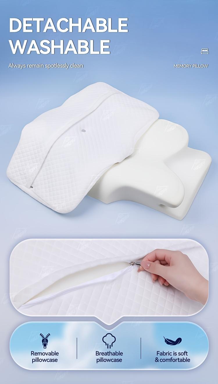 WKEFF Ergonomic Butterfly Contour Memory Foam Pillow: Slow Rebound Cervical Support for Back and Side Sleepers, includes Machine Washable Cover.