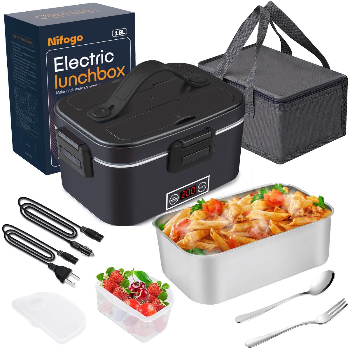 Nifogo Electric Lunch Box, 80W Food Heater 1,8L for Adults Portable Food Heater with Tableware and Lunch Bag, Car & Home Portable Electronic Food Heater for Home Office Travel