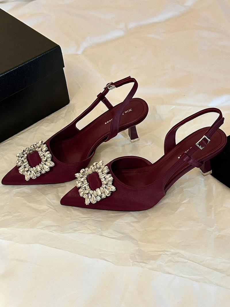 Elegant Fairy Shoes Spring New Back Buckle Pointed Toe Stiletto High Heels, French Luxury Rhinestone Commuter Wedding Pumps