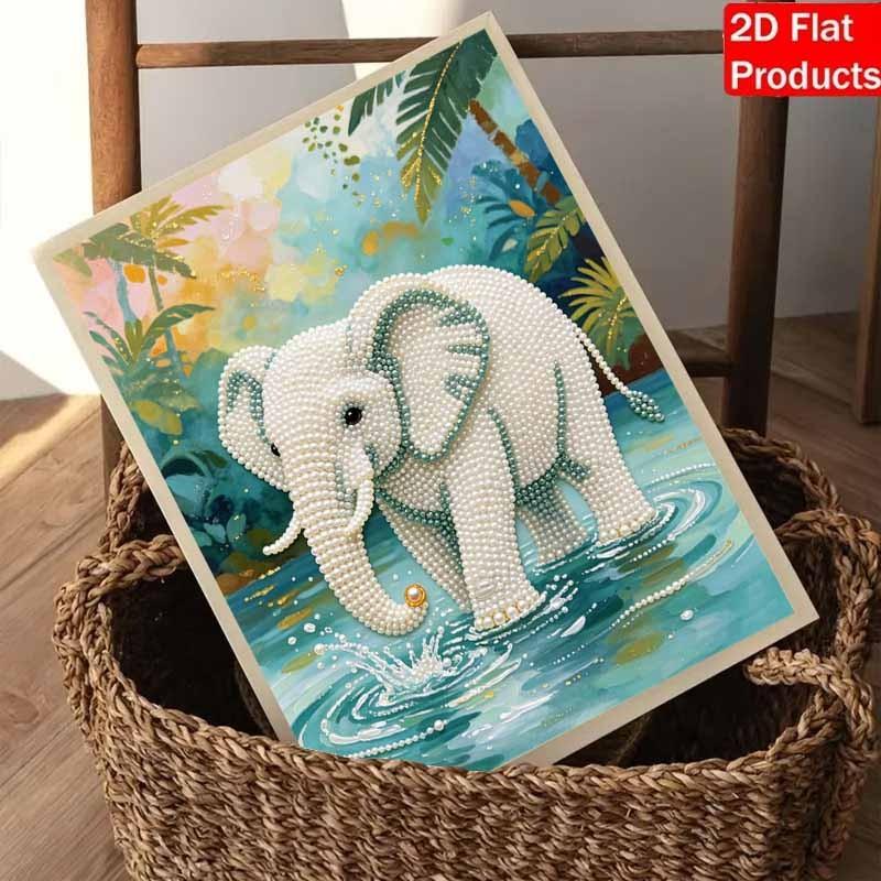 DIY Pearl Painting Kit, Frameless Elephant Design, Self-Stick Canvas with Tools, Home Wall Art, 3D Mosaic, Cross Stitch Set, Gift for Friends