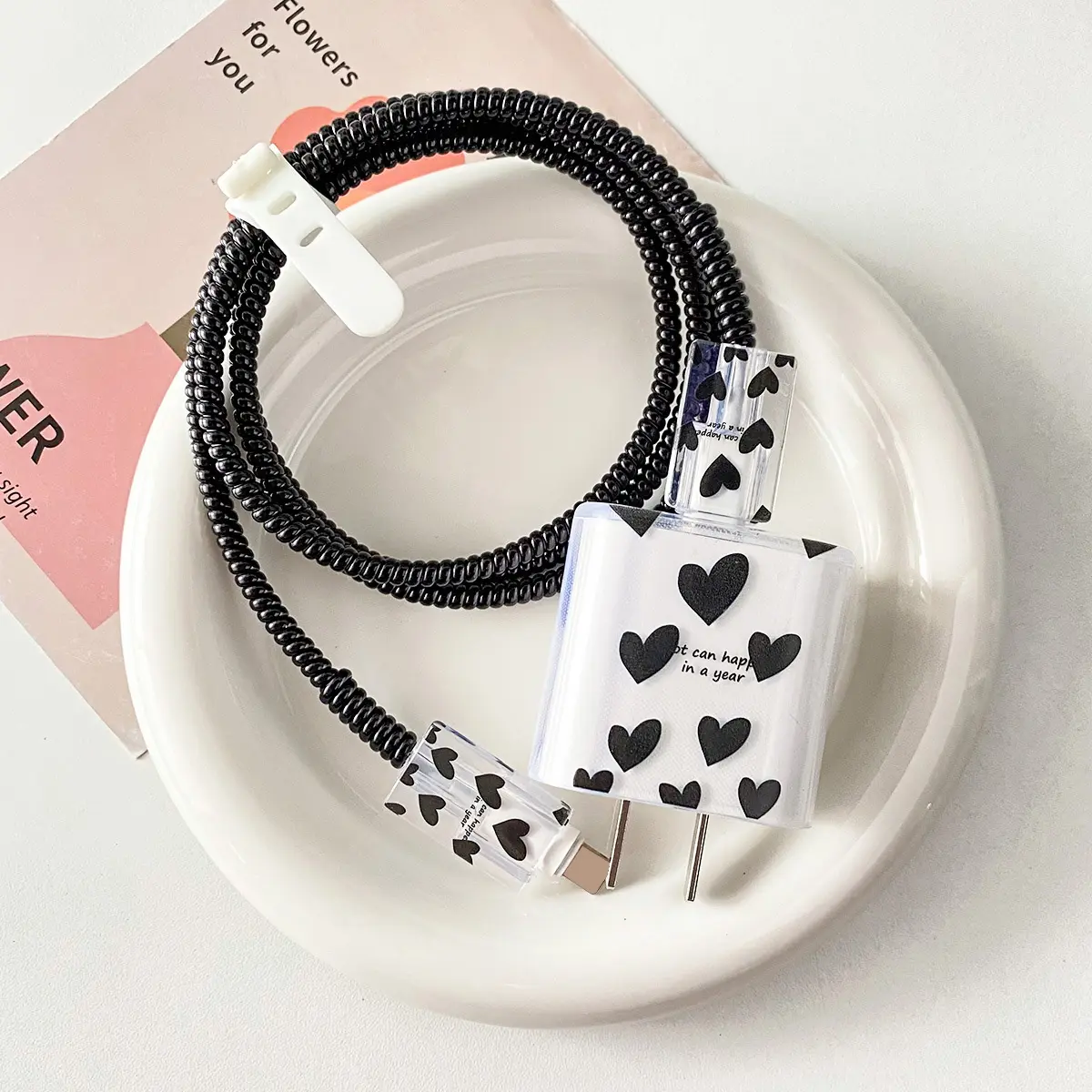 Apple 20w Fast Charging Case Set, Pure Color Heart Design, iPhone Charger Cable Protector, Us/uk Compatible, Multi-Piece Kit, Heart Pattern
