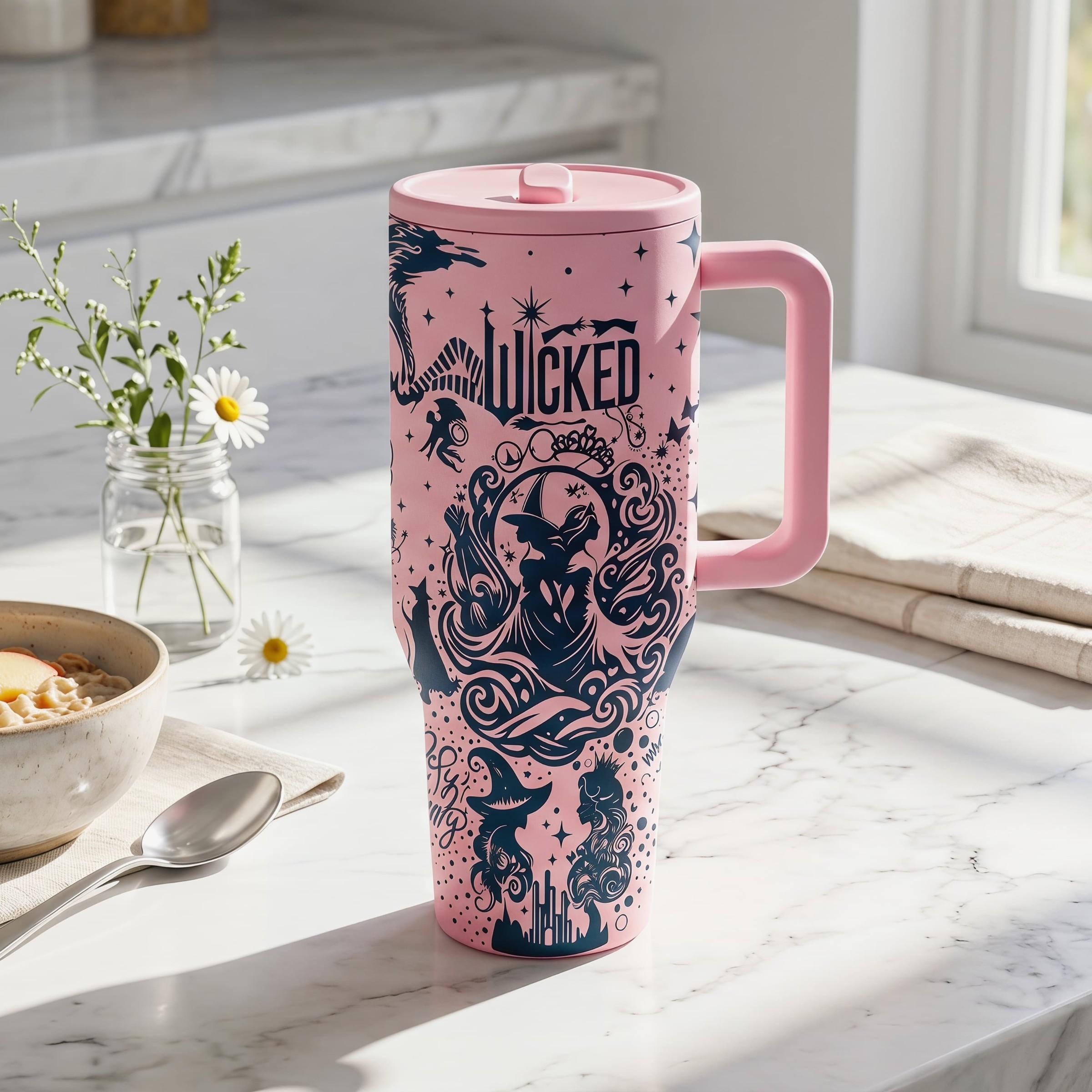 Wicked Inspired Witch Tumbler, 40oz Stainless Steel Insulated Coffee Cup, Fantasy Musical Travel Mug, Gothic Fairycore Gift, Flasks