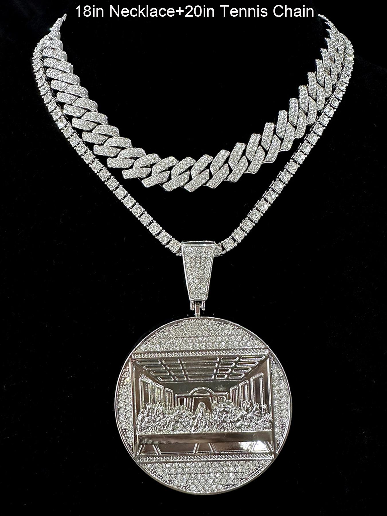 2Pcs/3Pcs Hip Hop Last Supper Pendant Big Jesus Iced Out Golden Cuban Link Design Charm Necklace Fashion for Men Gift for My Men Hip Hop Accessory