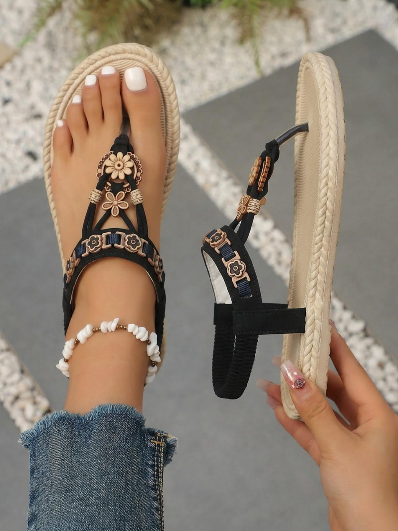 Women's Summer Sandals, Bohemian Retro Rhinestone Beach Flat Flip Flops, New 2026 Model, Outdoor Wear, Comfortable and Stylish