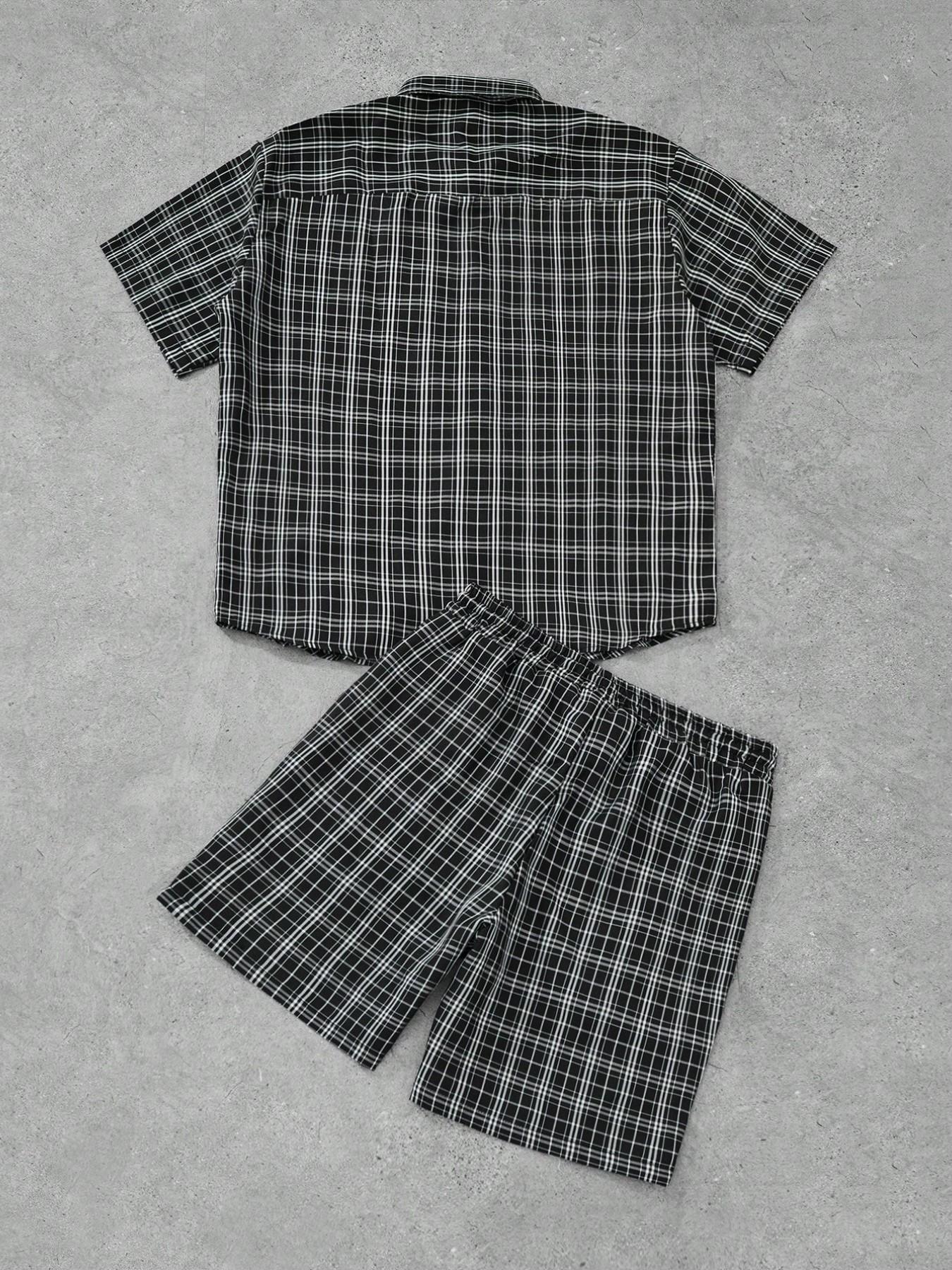 Men's Christian Two-Piece Set, Plaid Shirt + Shorts, Faith Lover Casual Streetwear, Jesus Saved, Religious Fashion