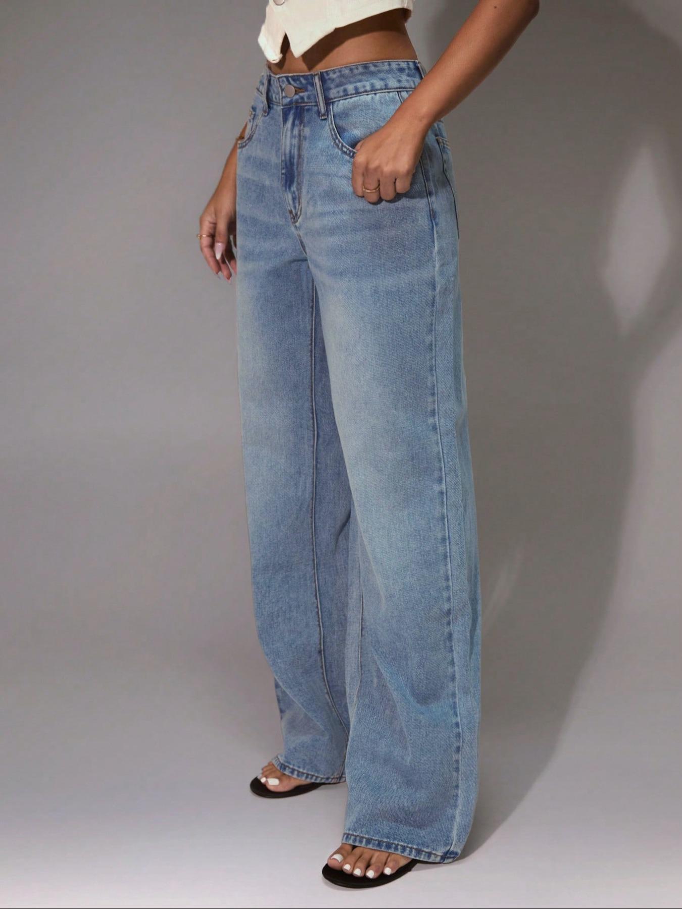 Women's Elastic Stretchy Comfortable Wide Leg Jeans, Trendy Versatile Casual Fashion Denim Jeans, Fitted Plain Style for All Seasons