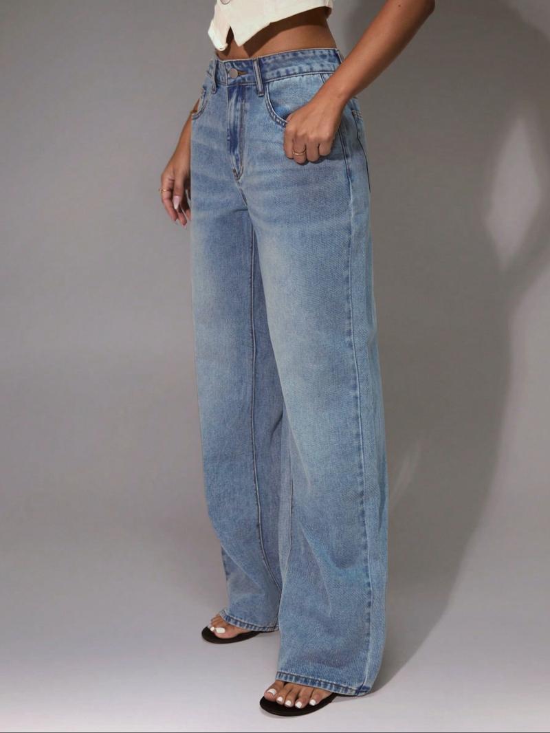 Women's Elastic Comfortable Wide Leg Jeans, Trendy Versatile Casual Fashion Denim Jeans, Fitted Plain Style for All Seasons