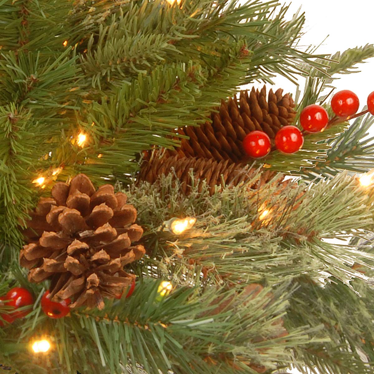 'Feel Real' Pre-lit Artificial Christmas Urn Filler | Flocked with Mixed Decorations and Pre-strung White LED Lights with Stand | Colonial - 18 Inch Home Ornament