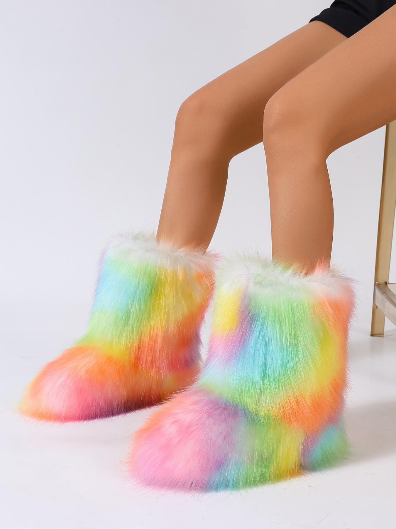 Women's Plush Lined Snow Boots, Casual Warm Fluffy Mid-calf Boots for Winter, Female All-match Trendy Shoes for Daily Wear