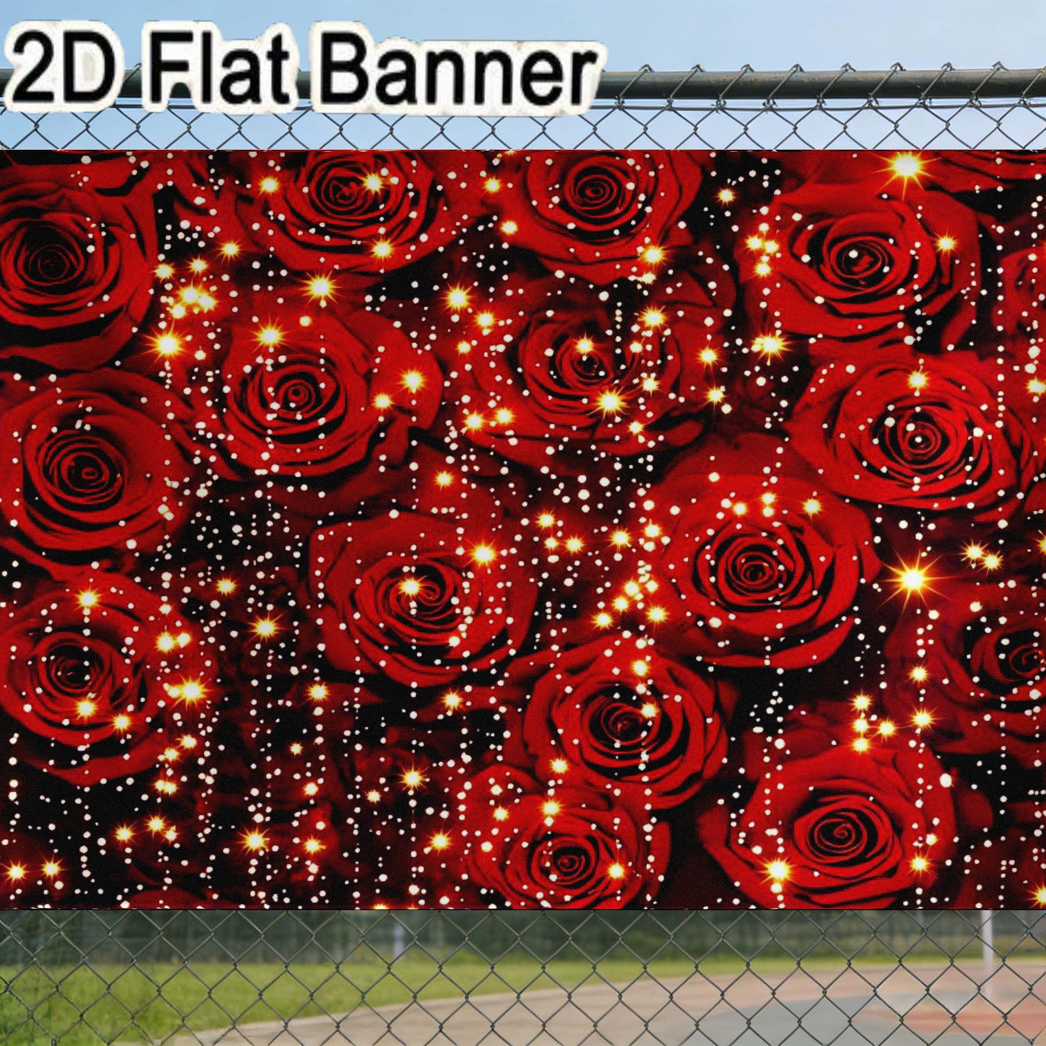 2D flat banner, 1pcMagical Red Rose Backdrop with Twinkling Lights, Romantic Rose Party Decor for Festive Events, Dark Background Sparkle Rose Decorations for TikTok Content