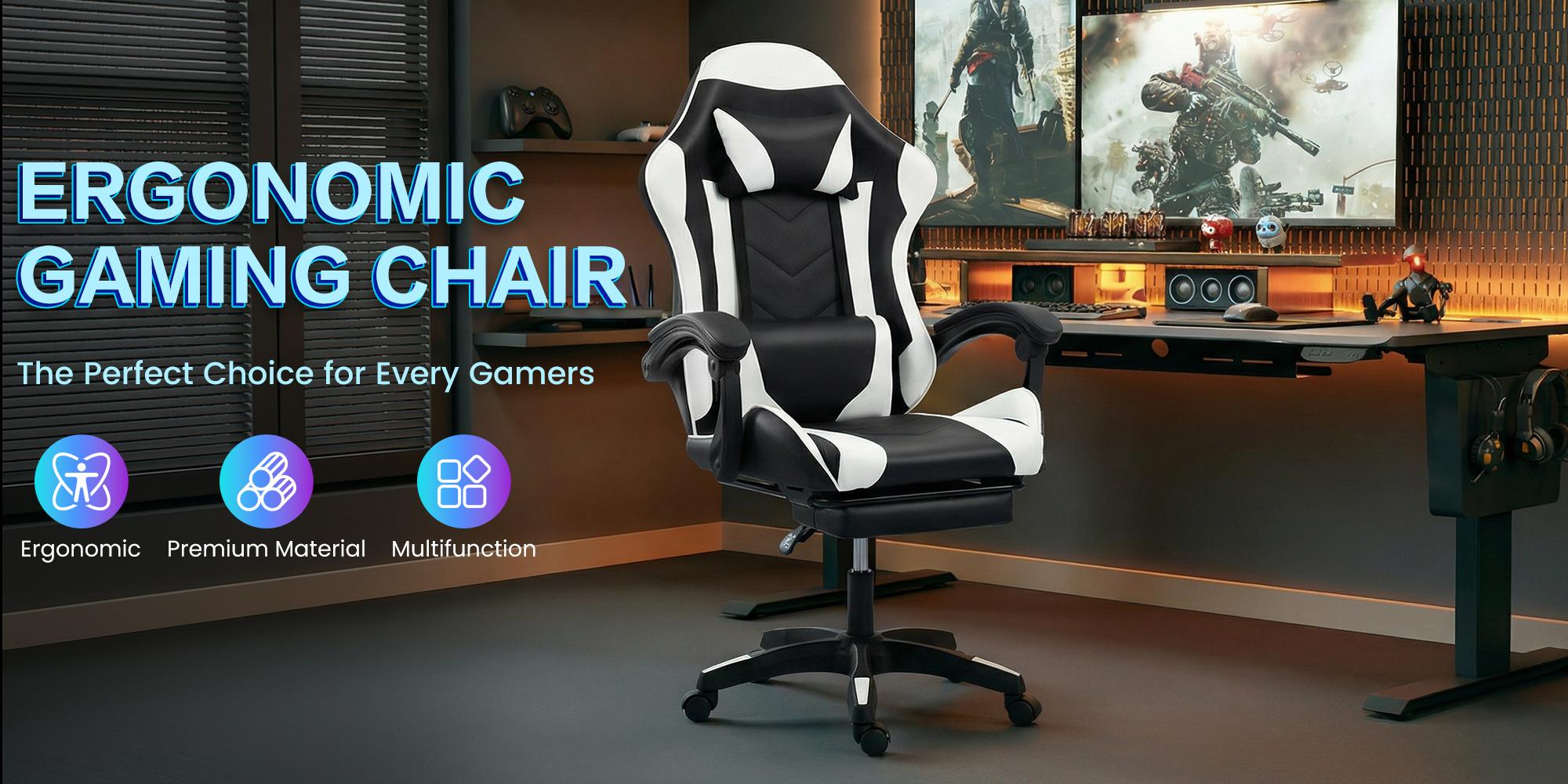 Adjustable PVC Office Chair, 360° Swivel & 90°-135° Recline, Ergonomic Height Adjustable Desk Chair for Home Office, Red/Blue/Black/White