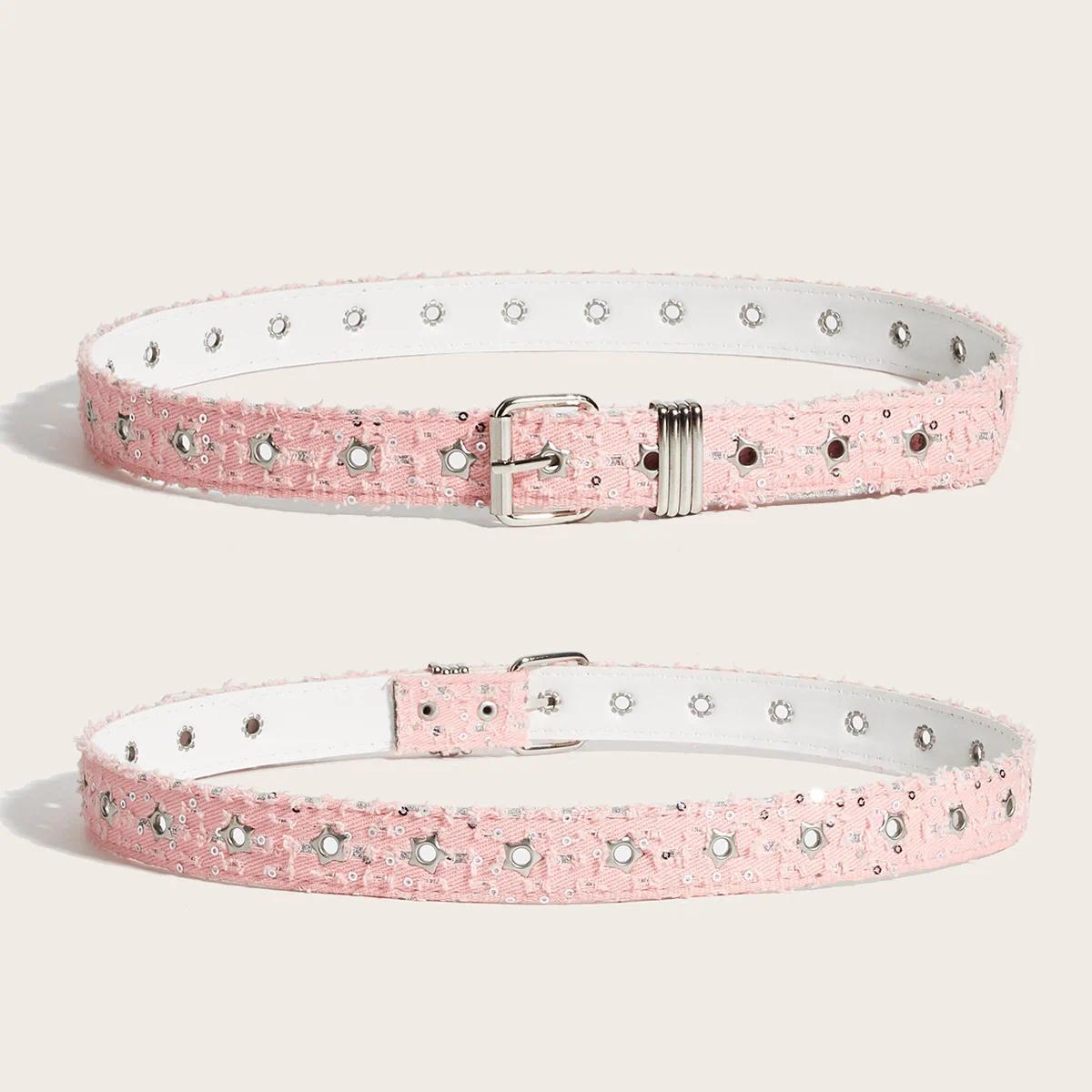 Fashion Luxury Belt Black Punk Accessories Pink Denim Girdle HipHop Y2k Star Hollowed Pin Buckle Waistband For Women Y2K Belt