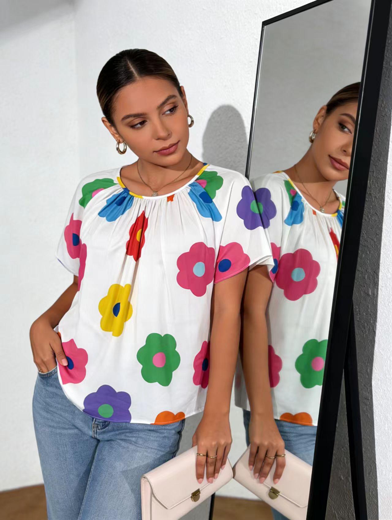 Fashion Sunflower Random Print T-Shirt, Casual Summer Top, Comfortable Cotton Material, Perfect for Daily Wear, Women's Fashion Tee