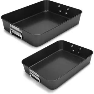 Lasagna Pan 3 Inch Deep, 2 Pcs 13.7"16" Baking Pan for Oven, Roasting Pans with Handles, Nonstick Rectangle Cake Pans, Heavy Duty, Dishwasher Safe, Dark Grey