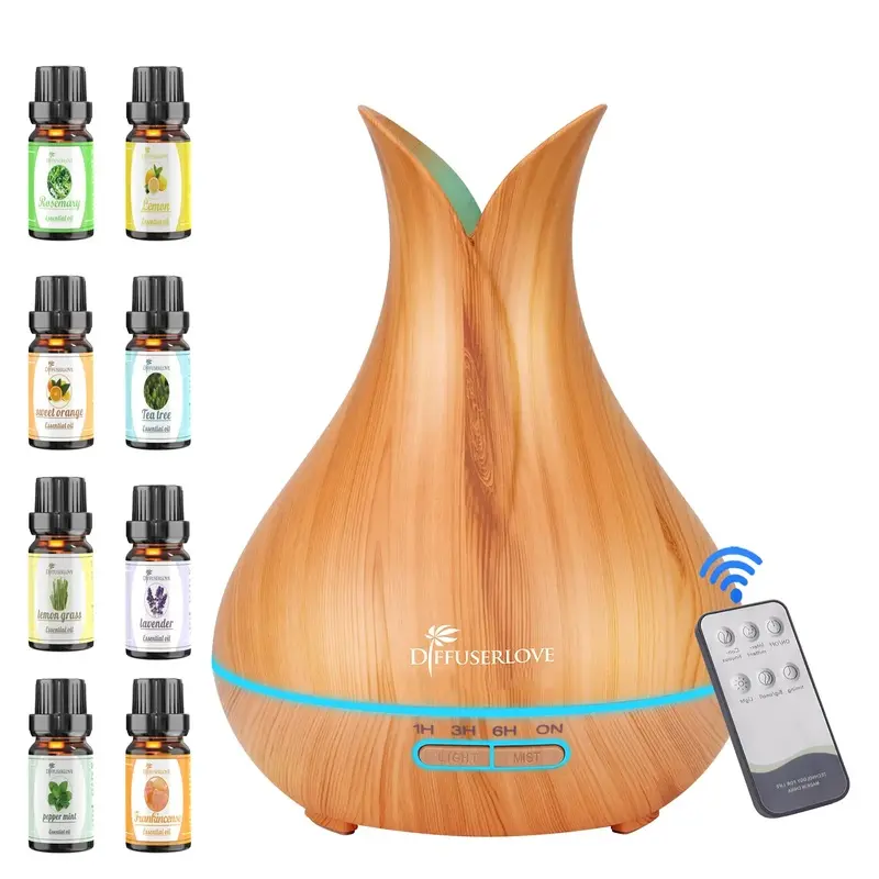 13.53oz Aroma Diffuser, Essential Oil Diffuser With 8 Bottle Essential Oil Set With Multi-Color LED Lights And 3 Time Slots, Ultra Silent Aroma Diffuser For Home Bedroom,sohochic