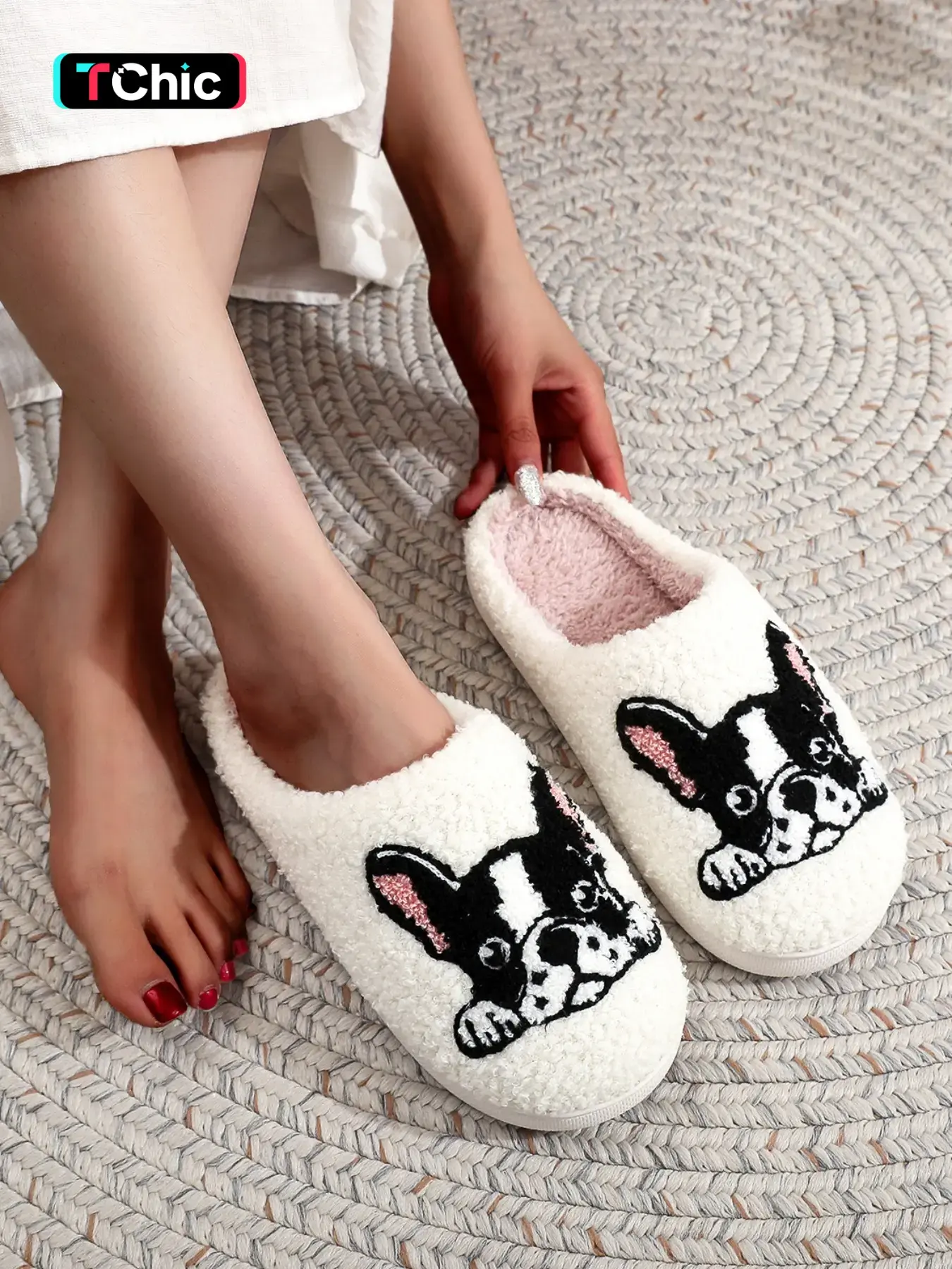 Soft Plush French Bulldog Slippers, Cute Cartoon Embroidered Shoes, Warm Non-Slip Indoor Outdoor Footwear, Best Gift for Dog Moms, Fluffy House Slippers, Animal Slippers, Non Slip Design
