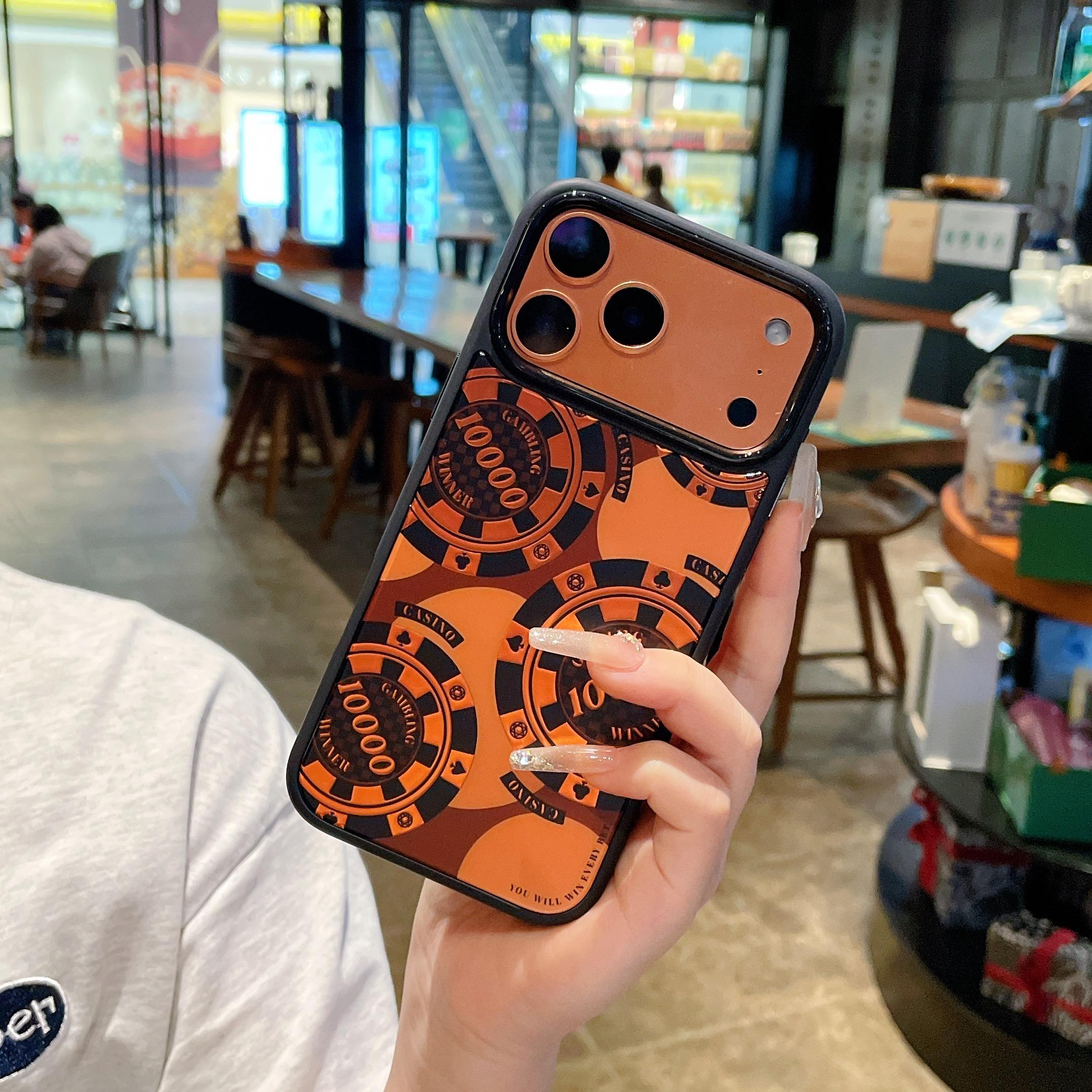 Unique coin-patterned phone case compatible with iPhone 17 Pro Max, Air, 16 Pro, 15 Plus, 14, 13, and 12. Magnetic protective case for full camera protection, premium gold-plated gradient finish, shockproof and scratch-resistant.