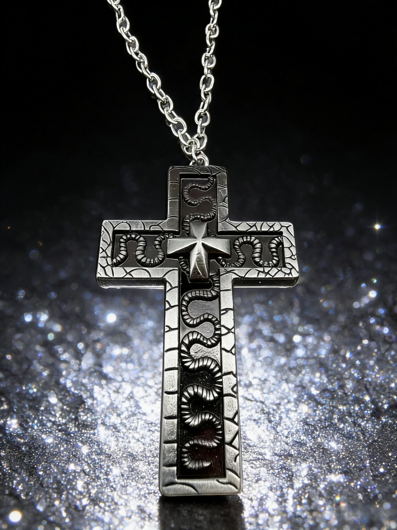 Men's Unique Cross Squid Necklace, Vintage Handmade Pendant, Hidden Compartment Design, Role Play Accessory, Fall Fashion