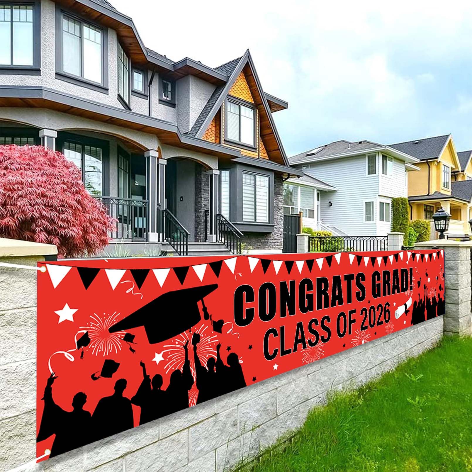 Large Celebration Graduation Banner, Red and Black, Class of 2026, Banner Background, 2026 Graduation, Yard Sign, Graduation Party Supplies and Decorations, Graduation Decorations, 2026