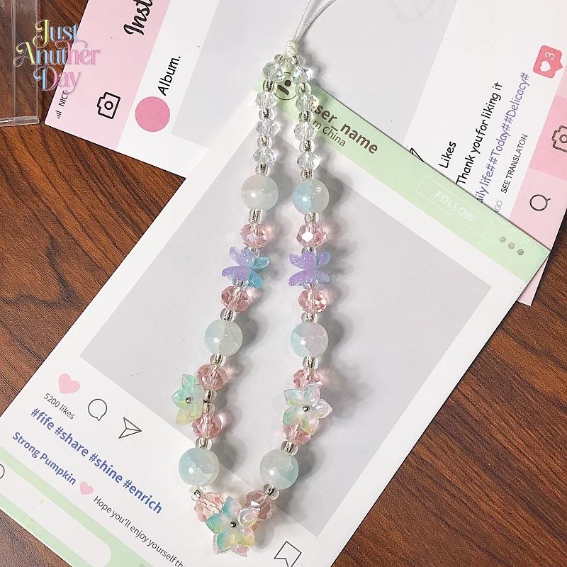 5-Pack Blue Flower Beaded Phone Charm Strap, Acrylic Beaded Wrist Lanyard with Floral & Pearl Details, Universal Chain for Phone Cases, Keychains, CCD Cameras & Bags