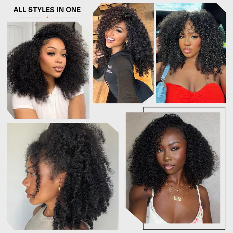 [Glueless Half Wig] QUANDIAN Kinky Curly Half Wig Wear Go Glueless Human Hair Wigs 200% Density Upgrade with Drawstring Cap Invisible Hairline Beginner Friendly