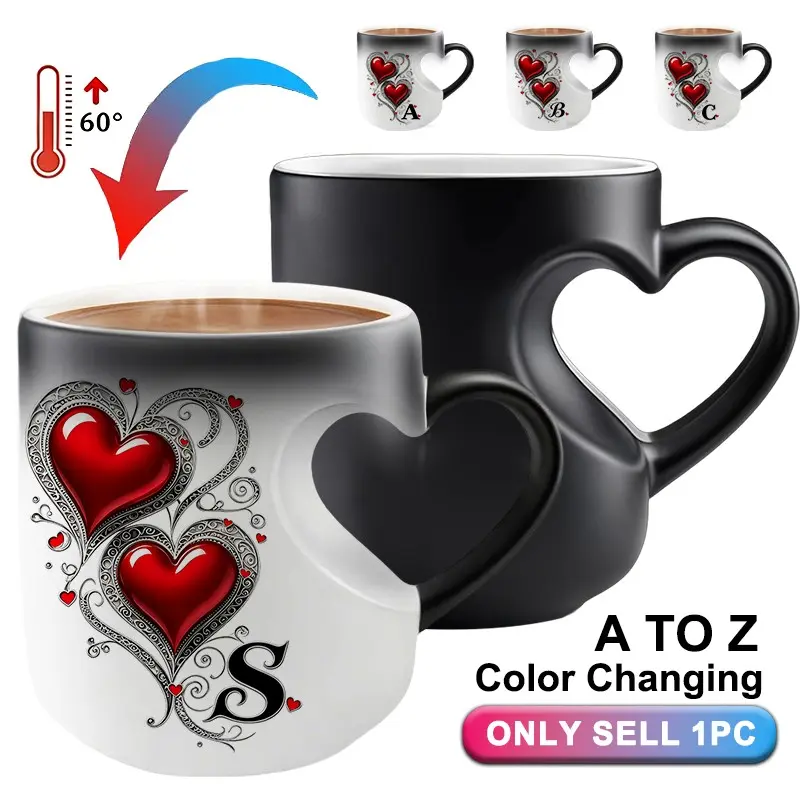 A-Z Magical Color Changing Ceramic Coffee Tea Mug – Heat-Activated Funny Novelty Cup, Ideal Valentine's Day Gift for Female Friends, Sisters, Mom, Great for Mother's Day, Birthday & Christmas Presents, Ceramic Coffee Mugs