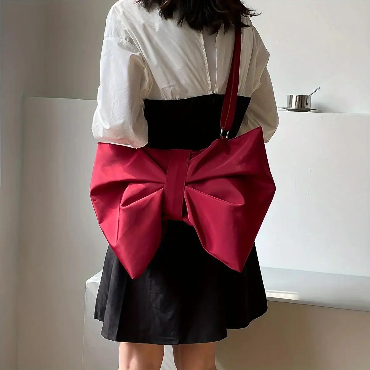 Chic Bow Shoulder Bag for Women, Large Ruffled Nylon Crossbody Purse, Lightweight Hobo Handbag with Adjustable Strap for Travel & Daily Use, Bag For Purchase, Casual Shoulder Bag, Fashion