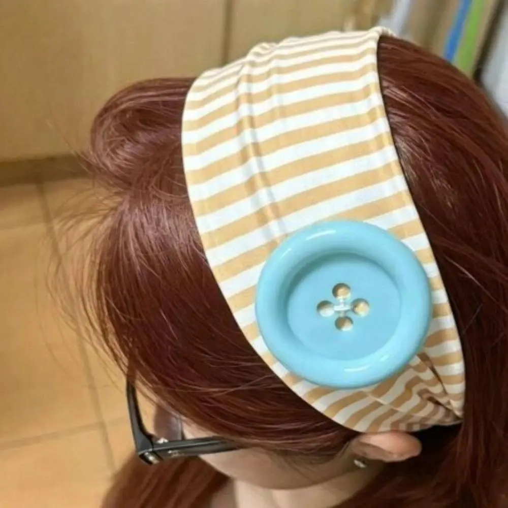 American Hot Girl Trendy Y2K New Original Handmade Headband Summer Dopamine Striped Button Women Hair Accessories