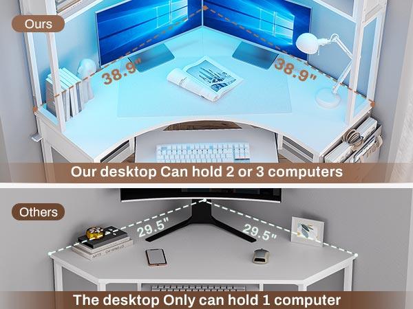 SEDETA Corner Desk with Tray and LED Lights Small Computer Desk Gamer Desktop Desktop Workstation Furniture