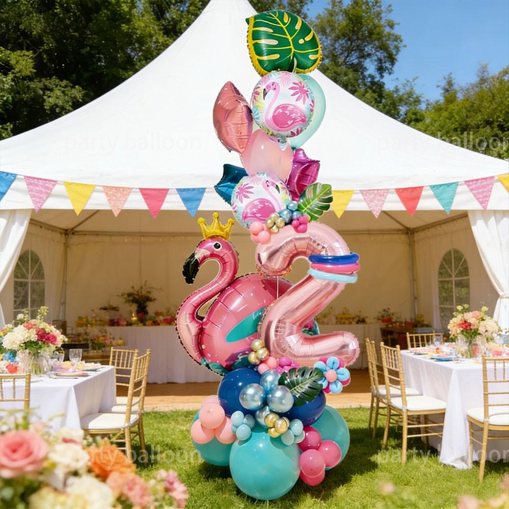 Hawaiian Flamingo Birthday Party Decor Set, Maroon Latex Balloons, Rose Gold Numbers, Outdoor Picnic, Pool Party, Cafe Decoration