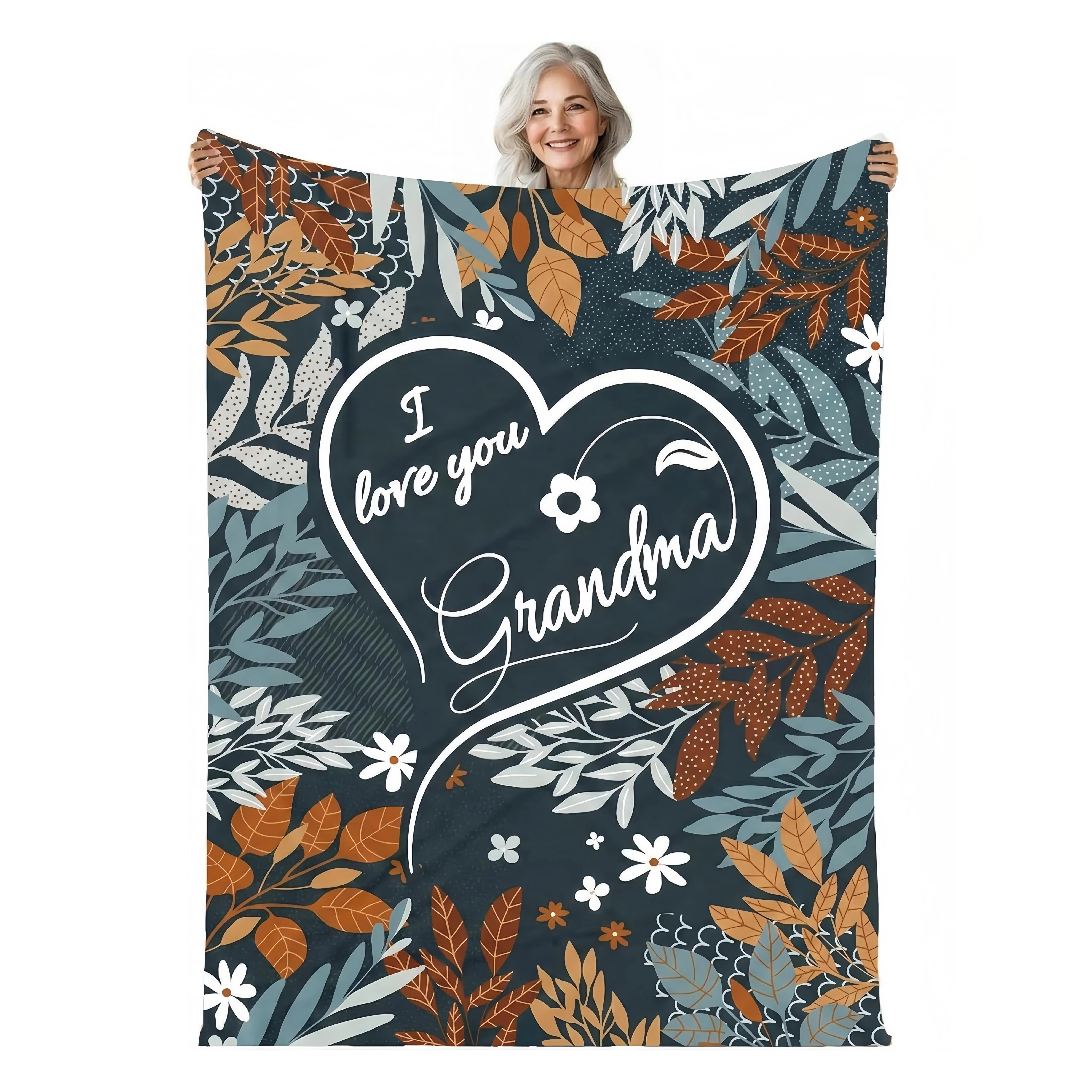 I Love You Grandma Heart Soft Flannel Blanket,Dark Boho Autumn Leaf Floral Blanket,Unique National Grandparents Day Mother’S Day Birthday Christmas Thanksgiving Holiday Gift For Grandma Grandmother From Grandchildren(Homeessentials)