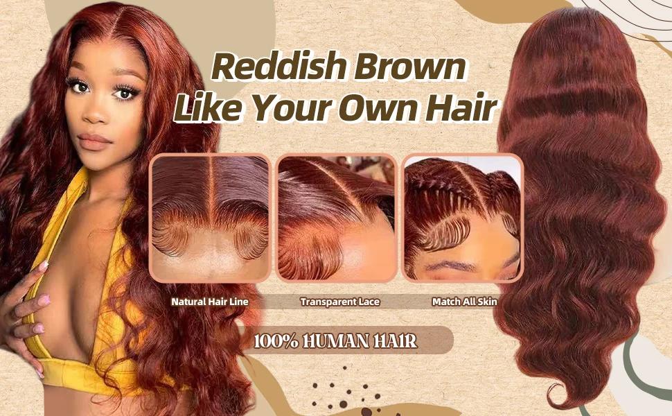 Bling Hair Reddish Brown Body Wave HD 13x4 13x6 Lace Frontal Human Hair Wig Colored Brazilian Remy Human Hair Wigs For Women Pre Plucked Party Supplies