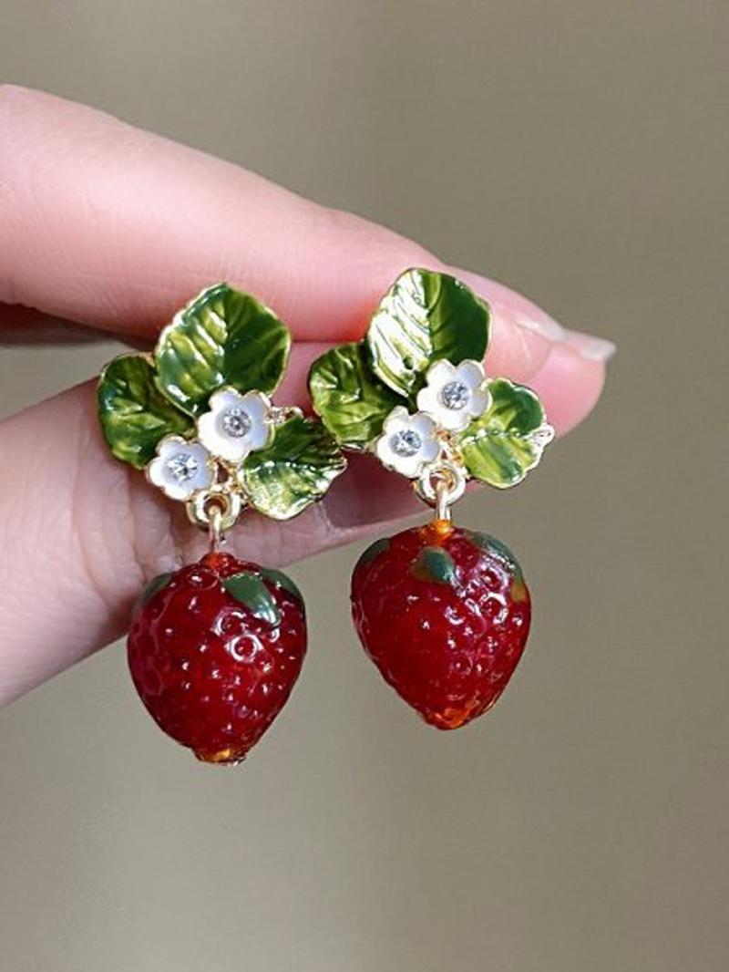 Cute Strawberry Design Dangle Earrings, Fashionable Jewelry for Women, Daily Clothing Decor, Trendy All-match & Exquisite Jewelry for Birthday Gift