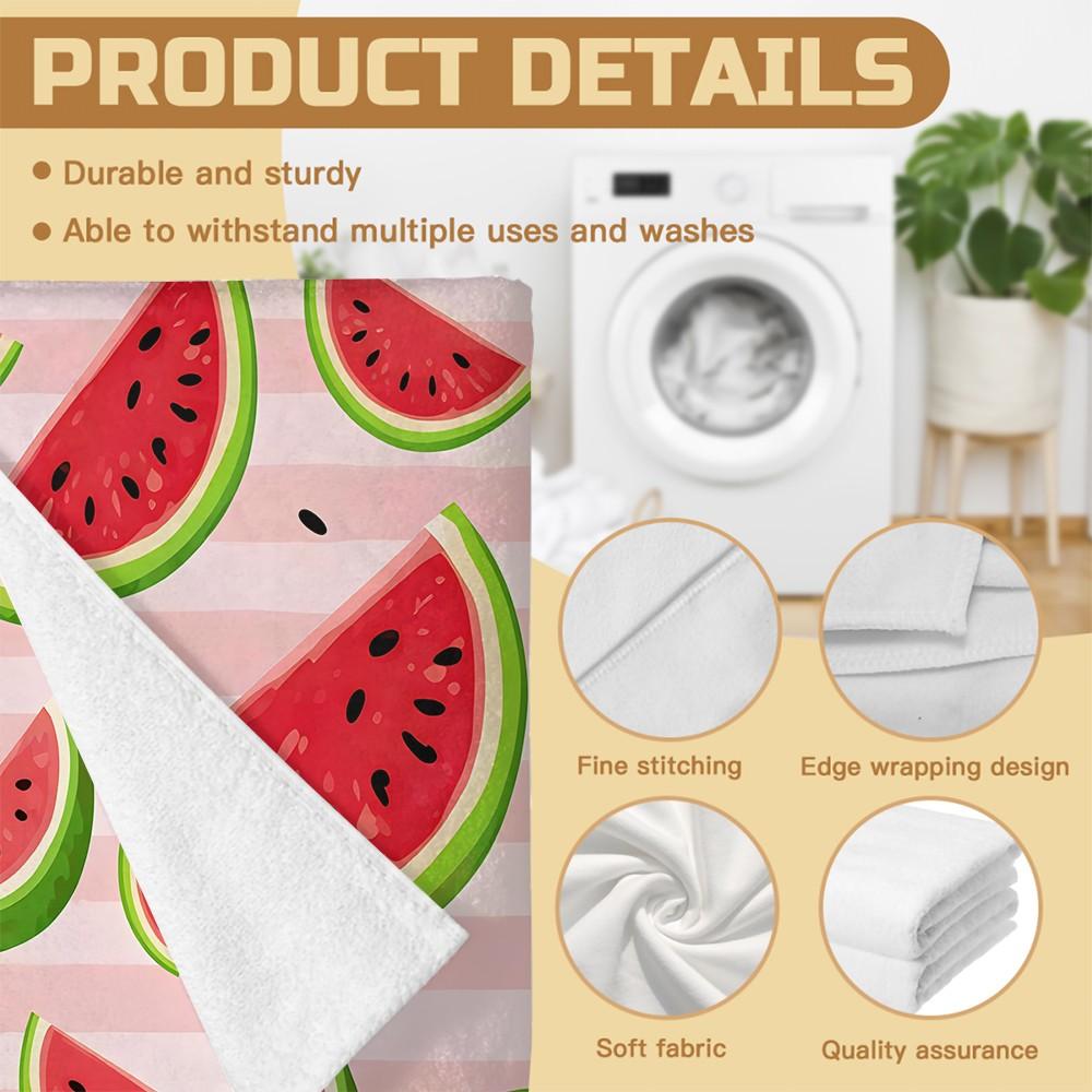 Pink Striped Watermelon Pattern Beach Towel, Lightweight Soft Microfiber Towel, Sand Resistant Quick Dry Bath Towel for Beach Travel Gym, Cute Summer Fruit Themed Towel
