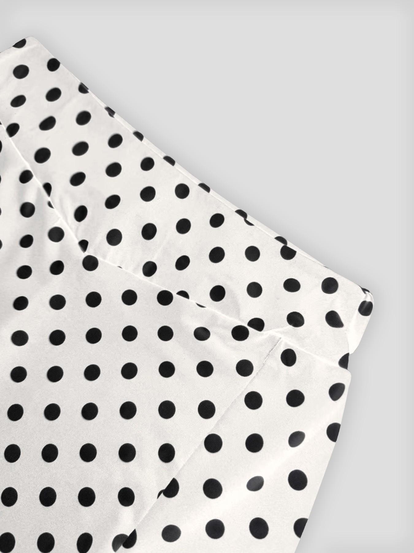 2‑Piece Set Women's French‑style Polka‑dot Square‑neck Slim‑fit Long‑sleeve Top and Sexy Slit Midi Skirt, Elegant Trendy Outfit for Beach Trip, Long Sleeves