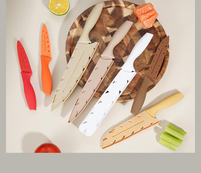 14 Pieces, Kitchen Knife Set, 7 Knives, 7 Protective Sleeves, Can Cut Meat and Vegetables, Can Cut Fruit, Can Cut Steak, Rust Resistant and Durable,  Gift Set Outdoorfun Fathersdaygift Outdoorfun Fathersdaygift Utensils Stainless Steel Cooking