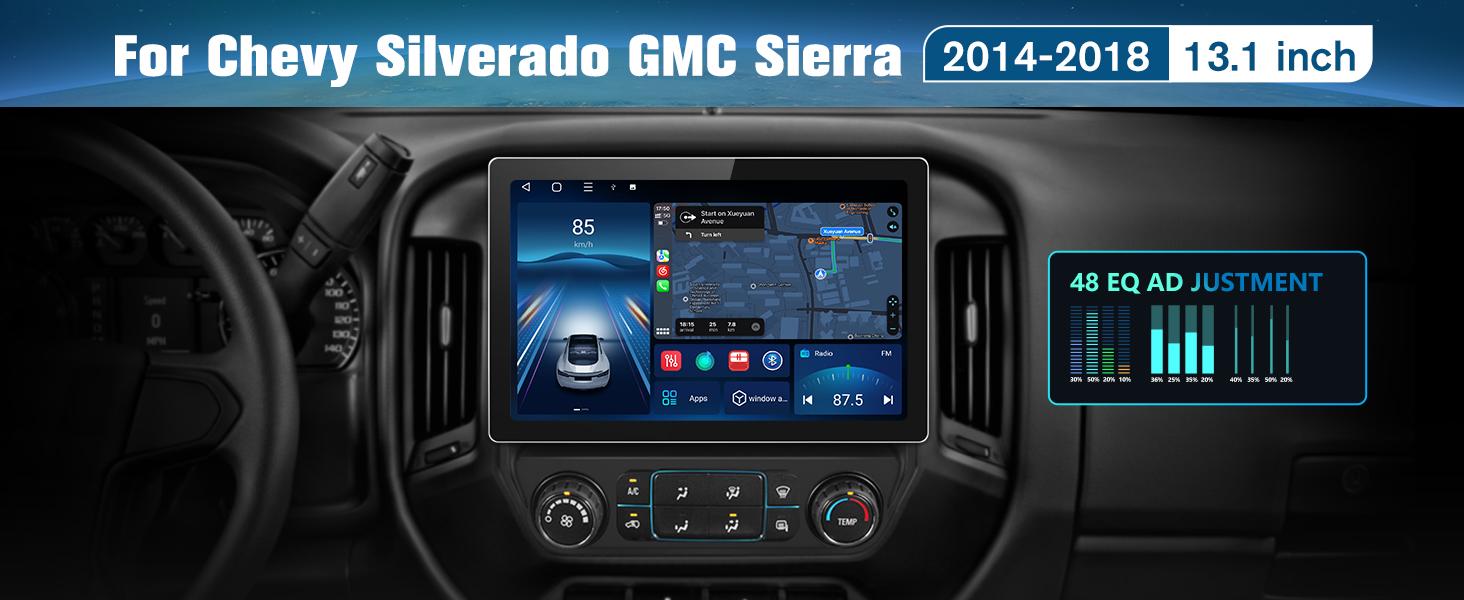 Car Stereo for Chevy Silverado GMC Sierra 2014-2018 touch screen has Android Auto Wireless Carplay, Bluetooth WIFI supports GPS Navigation（With Bose system, you need to purchase an additional fiber optic box! ! !）