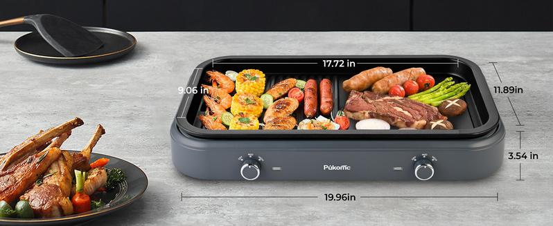 Pukomc 2-in-1 Electric Grill: Reversible non-stick grill/griddle, adjustable temp, detachable & dishwasher-safe. 1500W, stainless steel, drip tray, separate temp control. Pukomc 2-in-1 Electric Grill: Reversible non-stick grill/griddle, adjustable temp, detachable & dishwasher-safe. 1500W, stainless steel, drip tray, separate temp control.