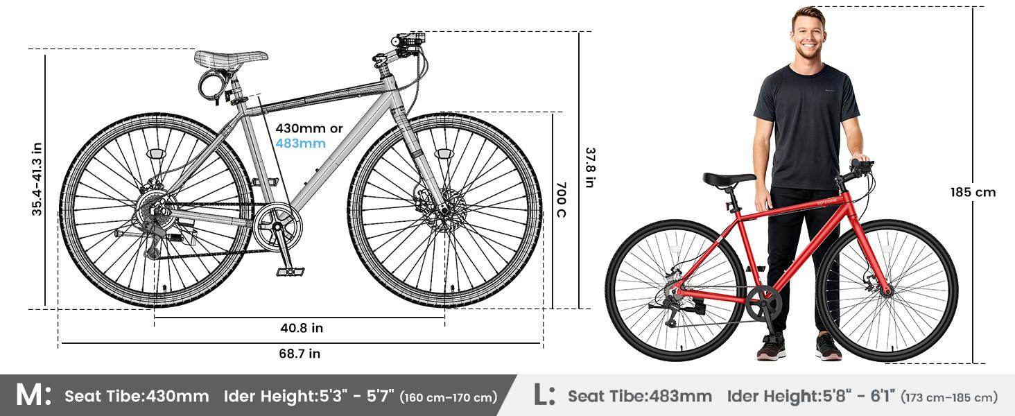EOYOBIKE Hybrid Bike for Men, 700C Aluminum 29LBS Ultra-Light 8-Speed Commuter Bike, 350lb Capacity, 29" Adult Urban Bicycle, Dual Disc Brakes, for Tall Men&Women, 85% Pre-Assembled