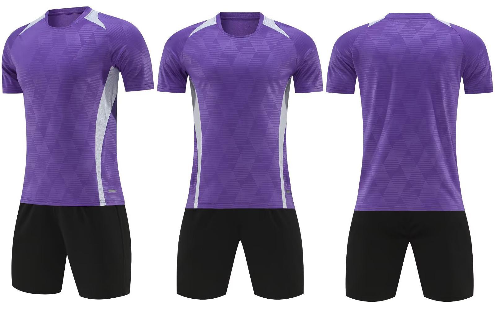 Wholesale Player-Version Men's Short Sleeve Soccer Jersey Set - Customizable Logo, Purple/Blue/Pink, Shirt+Shorts, Multi-Size (2XS/2XL/3XL/4XL), 175-180cm Height, Team Play Uniforms