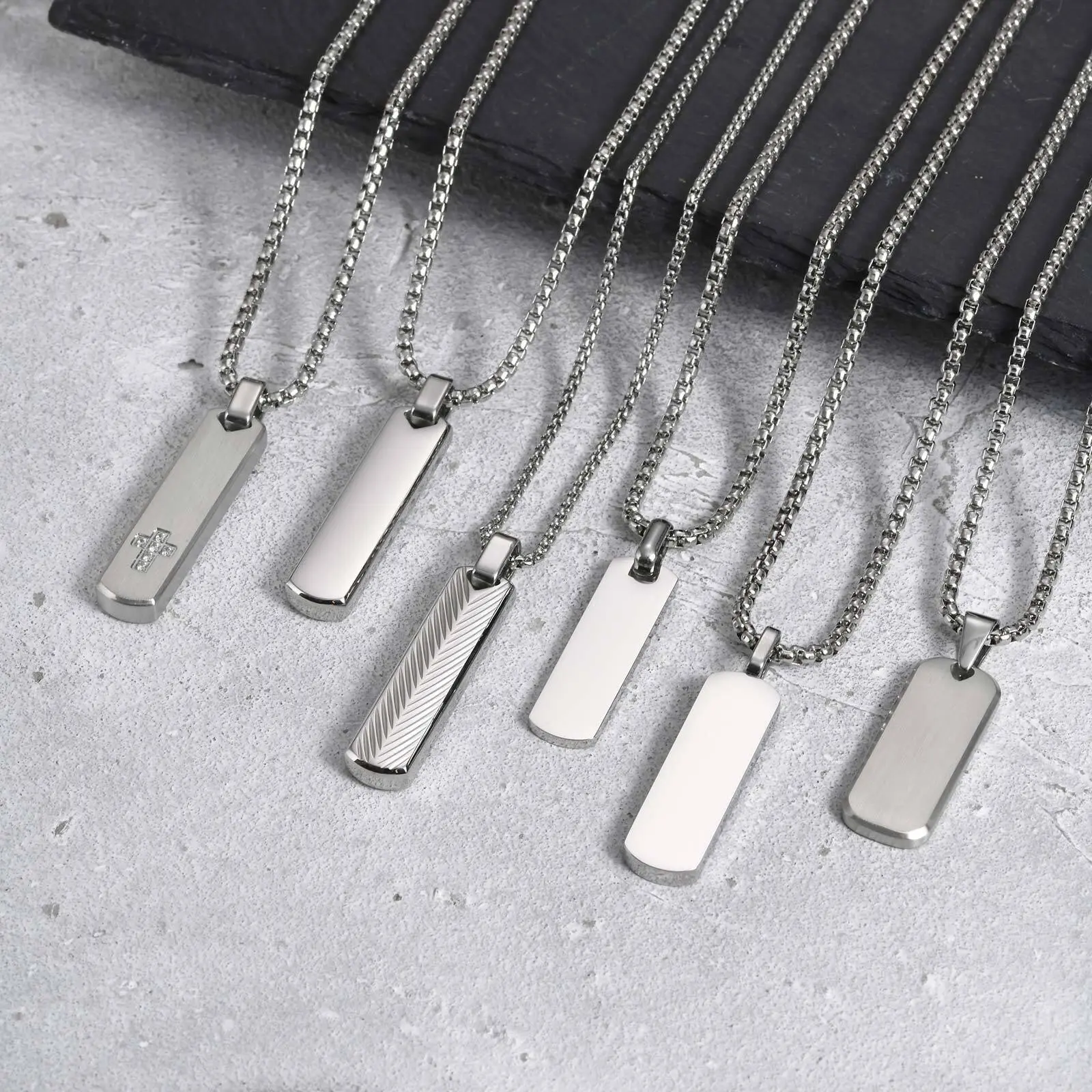 Vnox Mens Silver Color Bar Necklaces, Geometric Stainless Steel Pendant with Box Chain, Minimalst Metal Jewelry Gift for Him