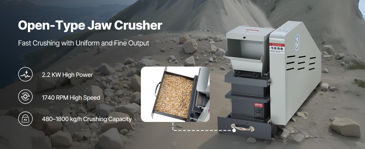 VEVOR Jaw Crusher Machine, 2.2KW High Power Rock Stone Crush Machine, 6.10x 5.12 inch Feeding Port, 1740 RPM Speed Stone Shatter Grinder, Electric Stone Shatter 220V, for Rock Coal Glass Bottle