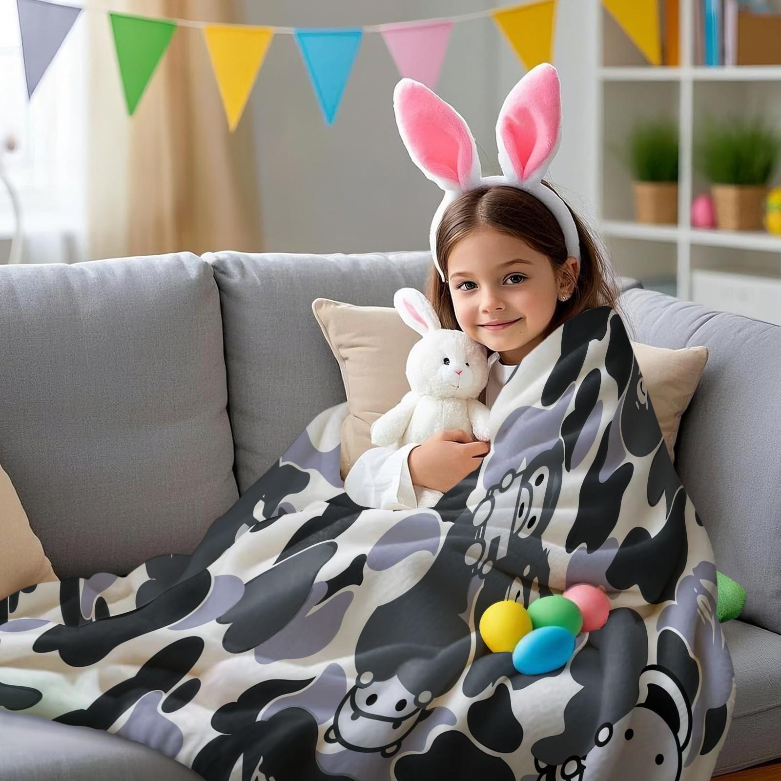 Cartoon Camo Anime Flannel Blanket, Multi-use for Car, Home & Library, Soft Lightweight and Machine Washable, Trendy Gift for Housewarming, Christmas & Birthday