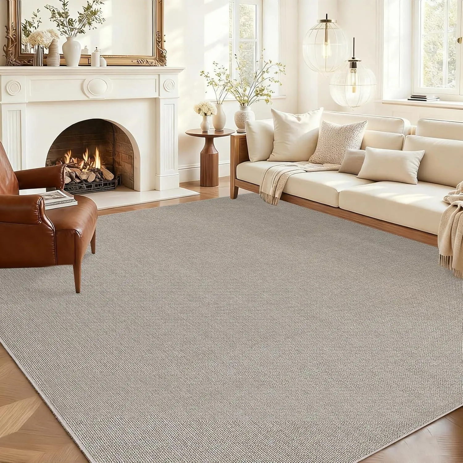 GARVEE Large Washable Rug Modern Solid Rugs for Living Room Non Slip Woven Textured Bedroom Rug Ultra-Thin Non-Shedding Farmhouse Carpet Neutral Foldable Throw Rugs for Bedroom Office Taupe Camel 2*6ft(61*183cm)