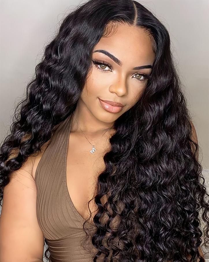 28inch Deep Wave Lace Front Wig 13X6 13X4 Soft Remy Virgin Human Hair 180% Density HD Lace Frontal Wigs for Women Natural Color Pre Plucked Hairline