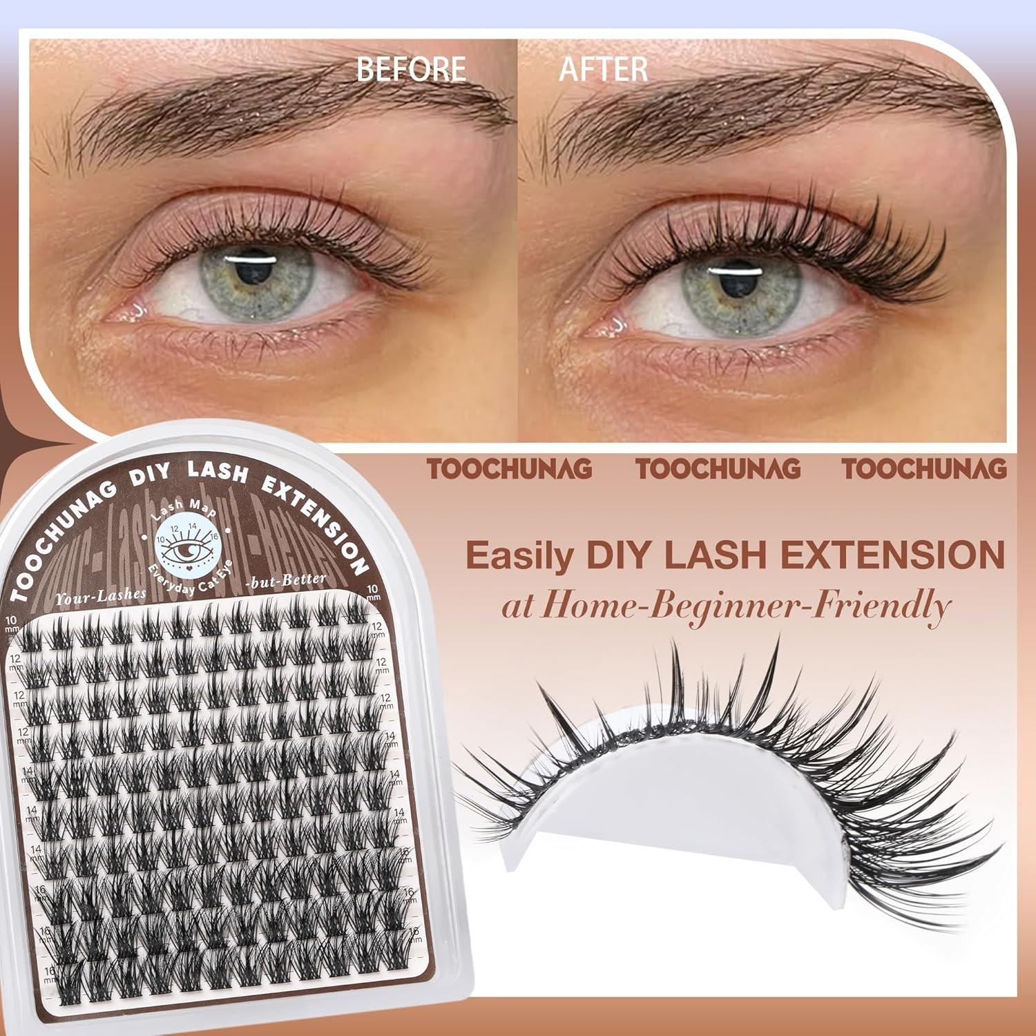 Pointed Eyelash Clusters, Fine Thread Lashes, Dense DIY Eyelash Growth Liquid, C Curl Fairy Eyelashes, Soft Individual False Eyelashes 10-16mm